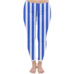 Vertical Stripes - White and Royal Blue Winter Leggings