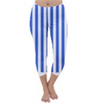 Vertical Stripes - White and Royal Blue Capri Winter Leggings
