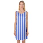 Vertical Stripes - White and Royal Blue Sleeveless Satin Nightdress
