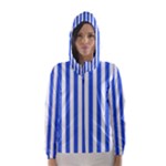 Vertical Stripes - White and Royal Blue Hooded Wind Breaker (Women)