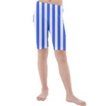 Vertical Stripes - White and Royal Blue Kid s Mid Length Swim Shorts