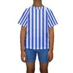 Vertical Stripes - White and Royal Blue Kid s Short Sleeve Swimwear