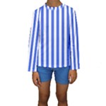 Vertical Stripes - White and Royal Blue Kid s Long Sleeve Swimwear