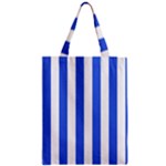 Vertical Stripes - White and Royal Blue Zipper Classic Tote Bag