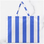 Vertical Stripes - White and Royal Blue Zipper Large Tote Bag