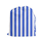 Vertical Stripes - White and Royal Blue Drawstring Pouch (XL)