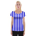 Vertical Stripes - White and Blue Women s Cap Sleeve Top