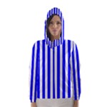 Vertical Stripes - White and Blue Hooded Wind Breaker (Women)