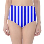 Vertical Stripes - White and Blue High-Waist Bikini Bottoms