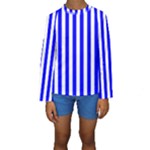 Vertical Stripes - White and Blue Kid s Long Sleeve Swimwear