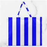 Vertical Stripes - White and Blue Zipper Large Tote Bag