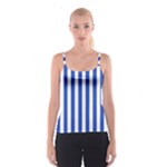 Vertical Stripes - White and Cerulean Blue Spaghetti Strap Top