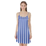 Vertical Stripes - White and Cerulean Blue Satin Night Slip