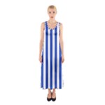 Vertical Stripes - White and Cerulean Blue Full Print Maxi Dress