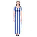 Vertical Stripes - White and Cerulean Blue Short Sleeve Maxi Dress