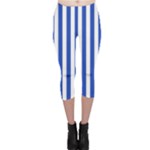 Vertical Stripes - White and Cerulean Blue Capri Leggings