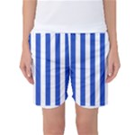 Vertical Stripes - White and Cerulean Blue Women s Basketball Shorts