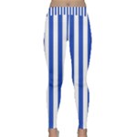 Vertical Stripes - White and Cerulean Blue Yoga Leggings
