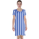 Vertical Stripes - White and Cerulean Blue Short Sleeve Nightdress