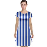 Vertical Stripes - White and Cerulean Blue Cap Sleeve Nightdress