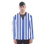 Vertical Stripes - White and Cerulean Blue Hooded Wind Breaker (Men)