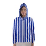 Vertical Stripes - White and Cerulean Blue Hooded Wind Breaker (Women)