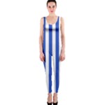 Vertical Stripes - White and Cerulean Blue OnePiece Catsuit