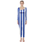 Vertical Stripes - White and Cerulean Blue Long Sleeve Catsuit