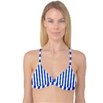 Vertical Stripes - White and Cerulean Blue Reversible Tri Bikini Top