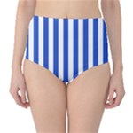 Vertical Stripes - White and Cerulean Blue High-Waist Bikini Bottoms