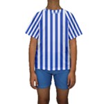 Vertical Stripes - White and Cerulean Blue Kid s Short Sleeve Swimwear