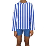 Vertical Stripes - White and Cerulean Blue Kid s Long Sleeve Swimwear