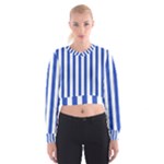 Vertical Stripes - White and Cerulean Blue Women s Cropped Sweatshirt