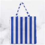 Vertical Stripes - White and Cerulean Blue Grocery Tote Bag