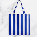 Vertical Stripes - White and Cerulean Blue Zipper Grocery Tote Bag