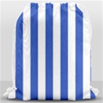 Vertical Stripes - White and Cerulean Blue Drawstring Bag (Large)