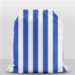 Vertical Stripes - White and Cerulean Blue Drawstring Bag (Small)