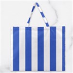 Vertical Stripes - White and Cerulean Blue Zipper Large Tote Bag