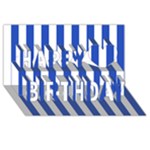 Vertical Stripes - White and Cerulean Blue Happy Birthday 3D Greeting Card (8x4)
