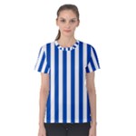 Vertical Stripes - White and Cobalt Blue Women s Cotton Tee