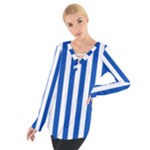Vertical Stripes - White and Cobalt Blue Women s Tie Up Tee