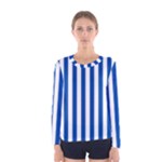 Vertical Stripes - White and Cobalt Blue Women s Long Sleeve T-shirt