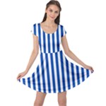 Vertical Stripes - White and Cobalt Blue Cap Sleeve Dress