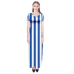 Vertical Stripes - White and Cobalt Blue Short Sleeve Maxi Dress