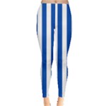 Vertical Stripes - White and Cobalt Blue Women s Leggings