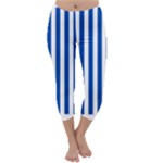 Vertical Stripes - White and Cobalt Blue Capri Winter Leggings