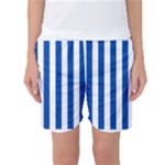 Vertical Stripes - White and Cobalt Blue Women s Basketball Shorts