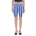 Vertical Stripes - White and Cobalt Blue Yoga Cropped Leggings