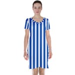 Vertical Stripes - White and Cobalt Blue Short Sleeve Nightdress
