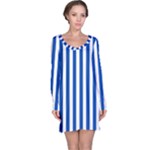 Vertical Stripes - White and Cobalt Blue Long Sleeve Nightdress